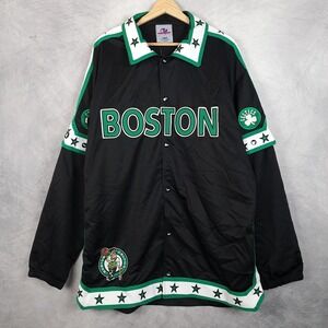 Vintage Boston Celtics Jacket Mens Large Black Green Warm Up NBA Unique 90s